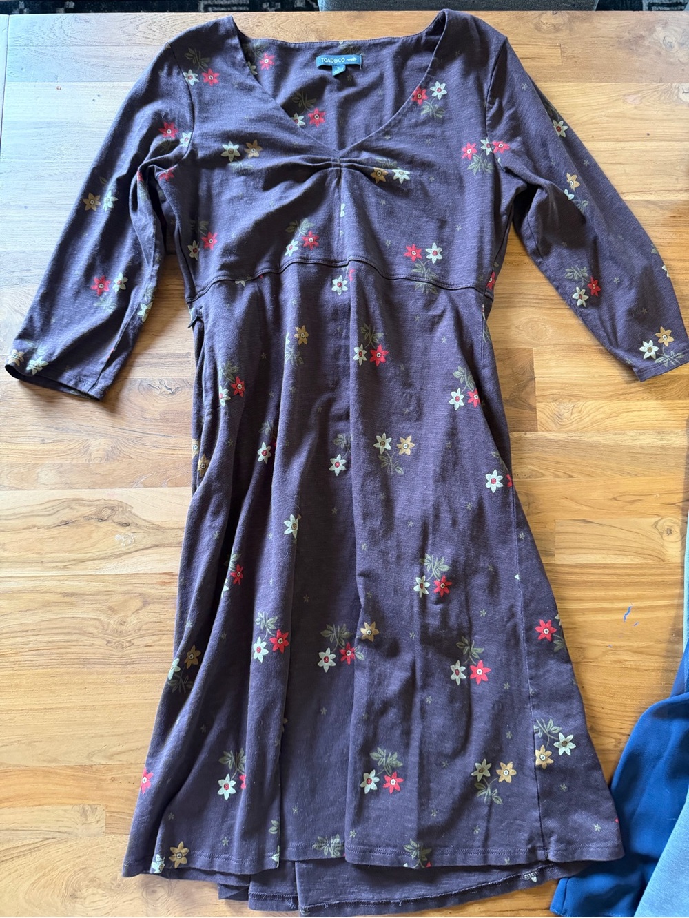 Toad&Co Brown Floral Dress with Red and Cream Accents
